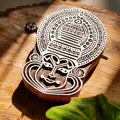 Hand Carved Decorative 'Kathakali Face' Wood Block Stamp