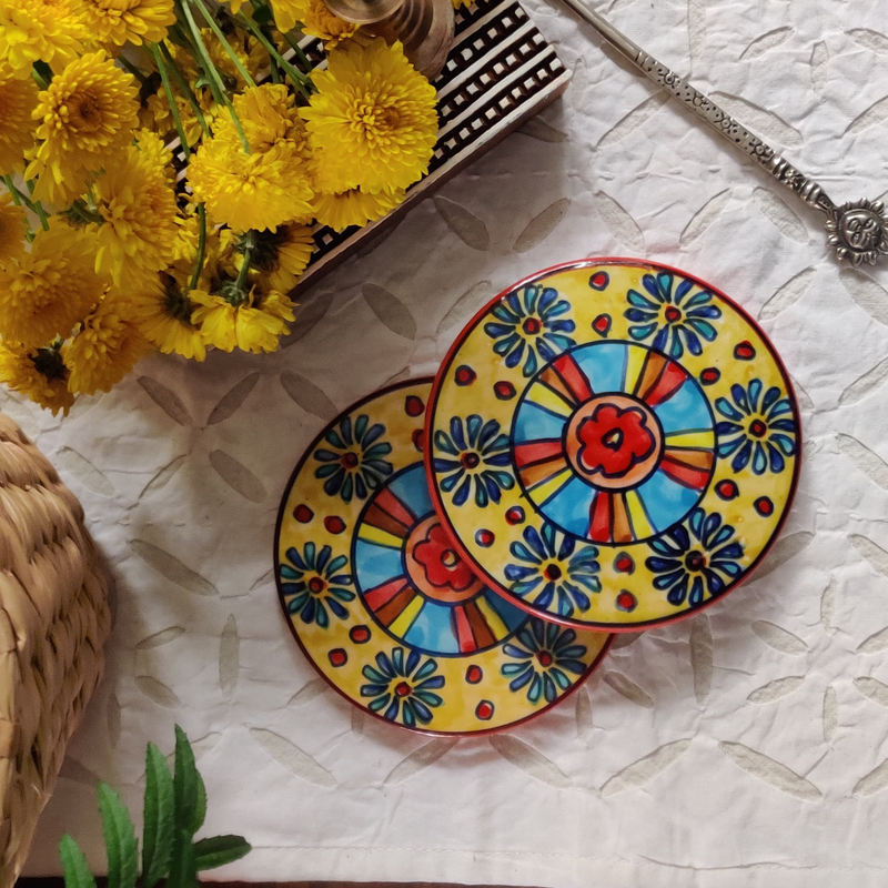 Hand painted earthenware Coaster- HC002 (Set of 2)