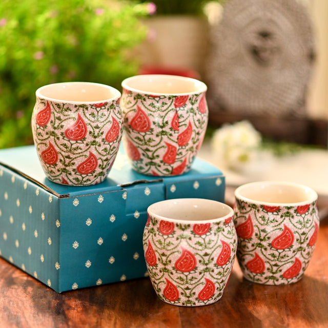 Set of 4 Stoneware Kullar : Diwali Gift Box : Lotus Series