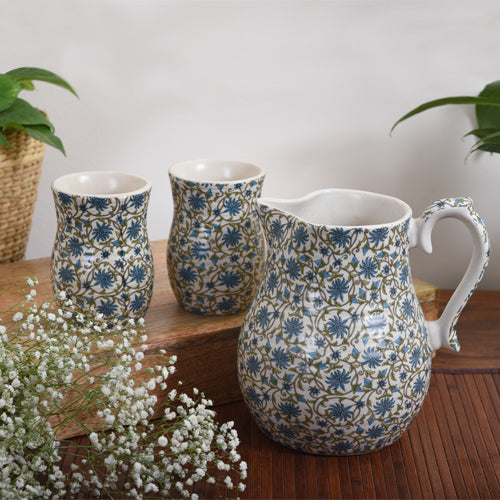 The Royal Gardenia Pitcher and Tumblers (Set of Three)