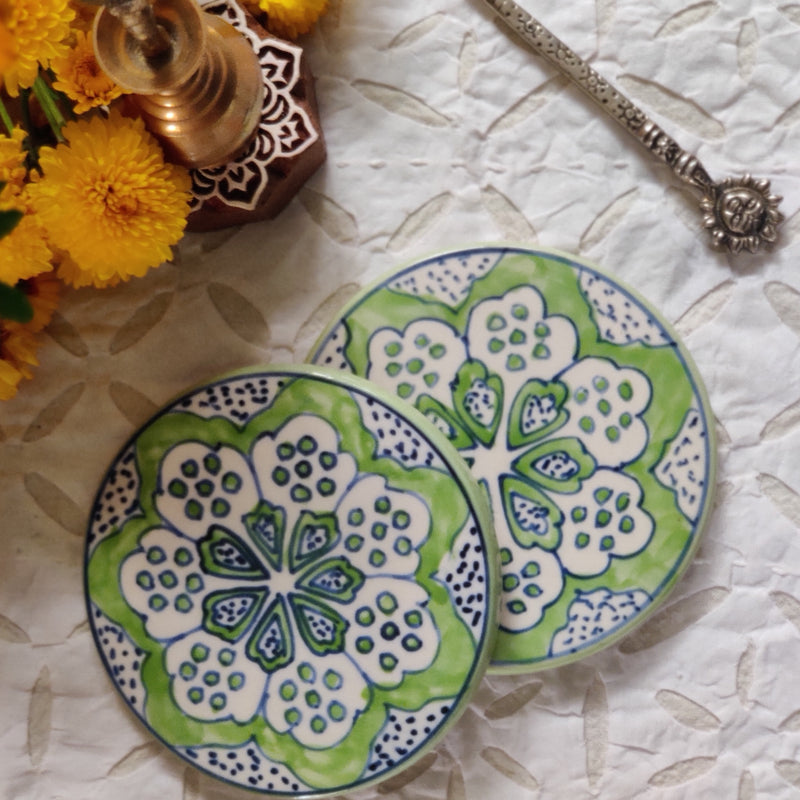 Hand painted Earthenware Coaster - HC003 (Set of 2)