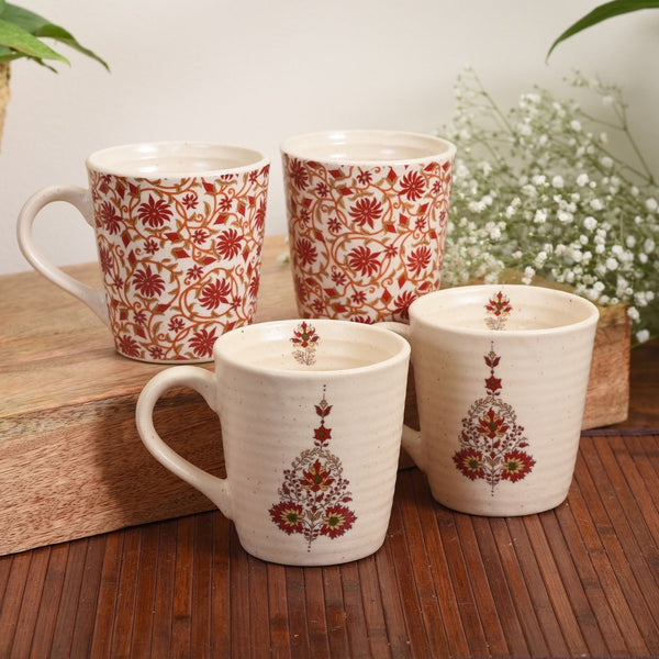 Assorted Hues of Textured Gulnar Ceramic Mugs (Set of 4)