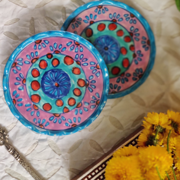 Hand painted earthenware Coaster HC004 (Set of 2)